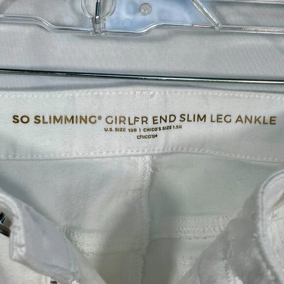 Chico’s So Slimming Girlfriend Slim Leg Ankle Jean Embroidered Floral White 10R - Picture 6 of 13